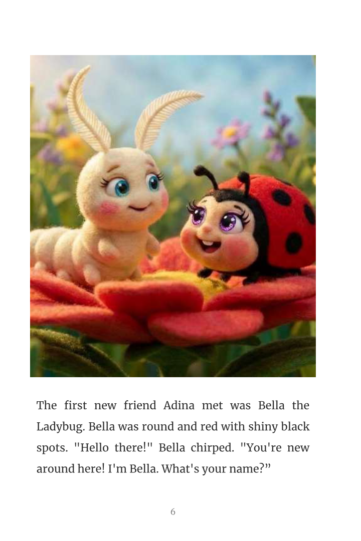 Adina meeting Bella the Ladybug